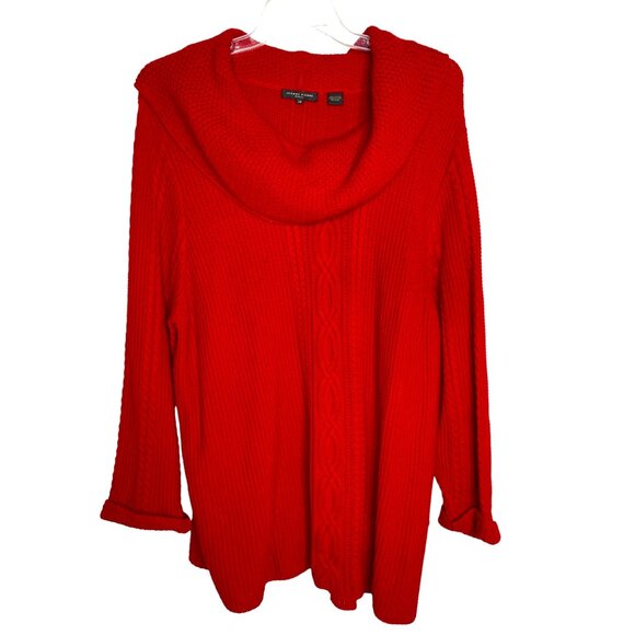 Jeanne Pierre Women Red Oversized Cowl Neck Long Line Cable Knit Sweater Size 3X - Picture 1 of 8